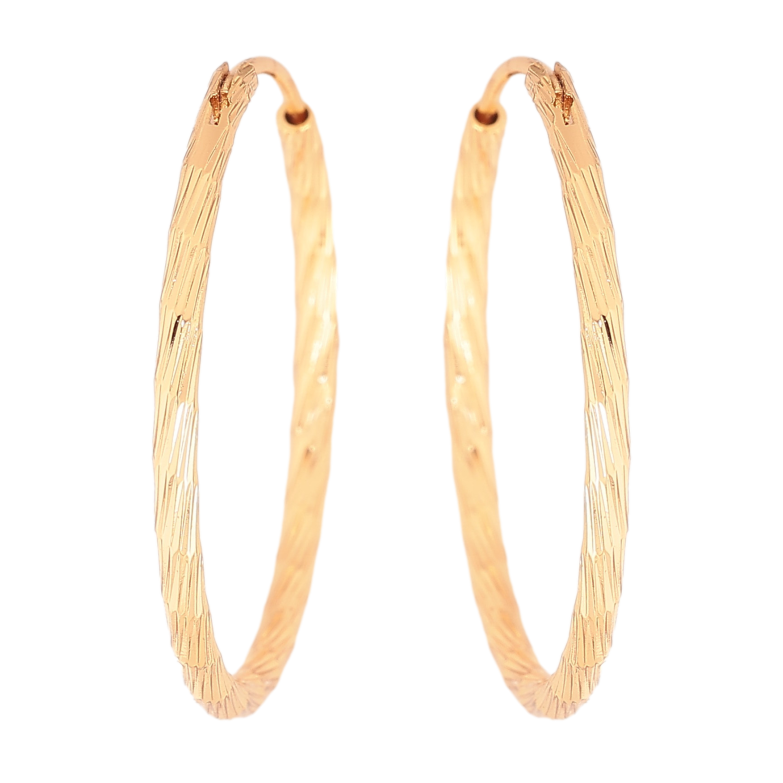 Сережки Xuping колір Позолота 18K кільця (конго) "Декоративний візерунок" ø 3см фото №1