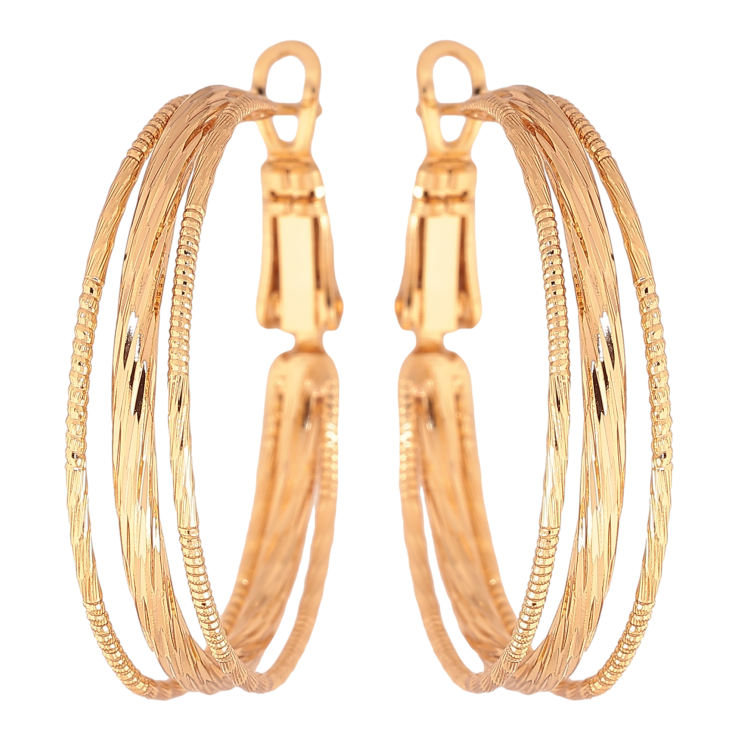 Сережки Xuping колір Позолота 18K кільця (конго) "Декоративний візерунок" ø 3см фото №7 Сережки Xuping колір Позолота 18K кільця (конго) "Декоративний візерунок" ø 3см фото №7