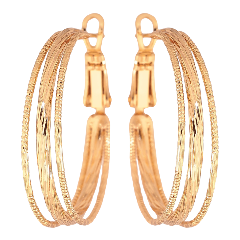 Сережки Xuping колір Позолота 18K кільця (конго) "Декоративний візерунок" ø 3см фото №5