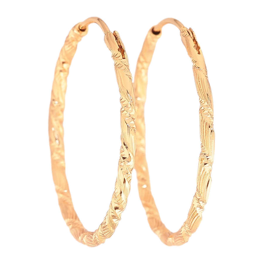 Сережки Xuping колір Позолота 18K кільця (конго) "Декоративний візерунок" ø 3см фото №1