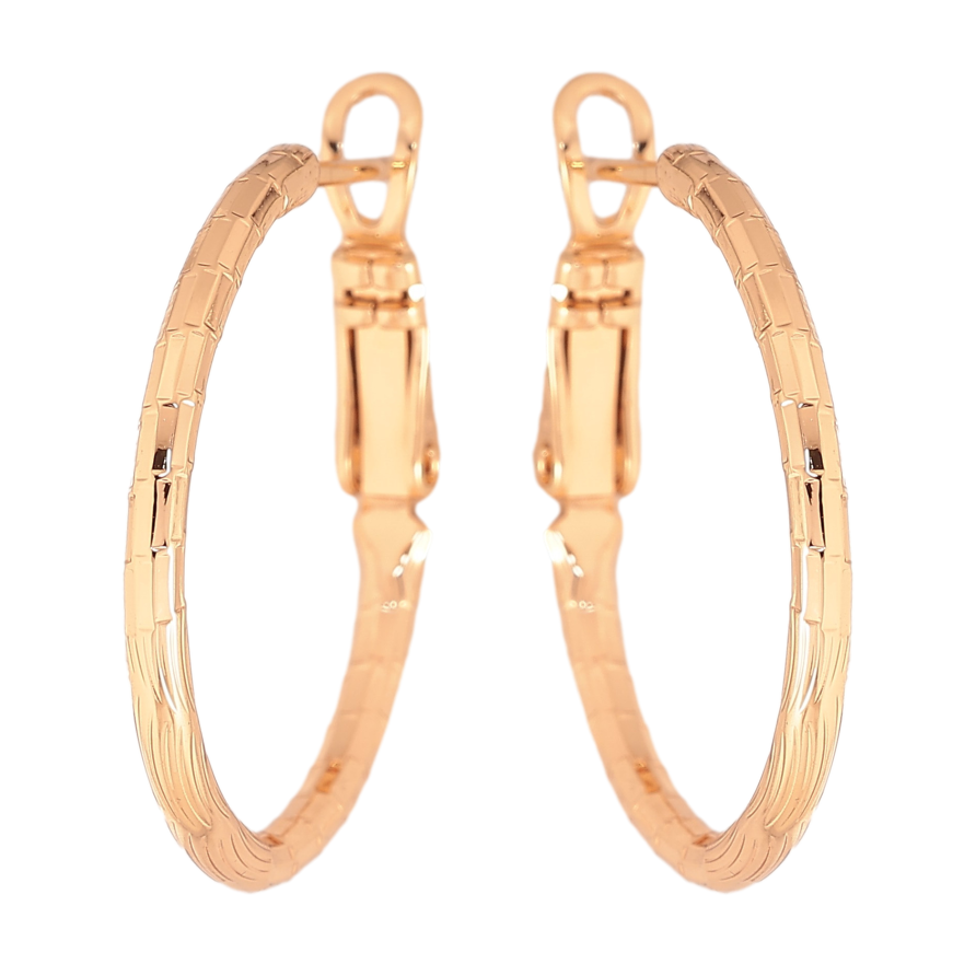 Сережки Xuping колір Позолота 18K кільця (конго) "Декоративний візерунок" ø 2.5см фото №1