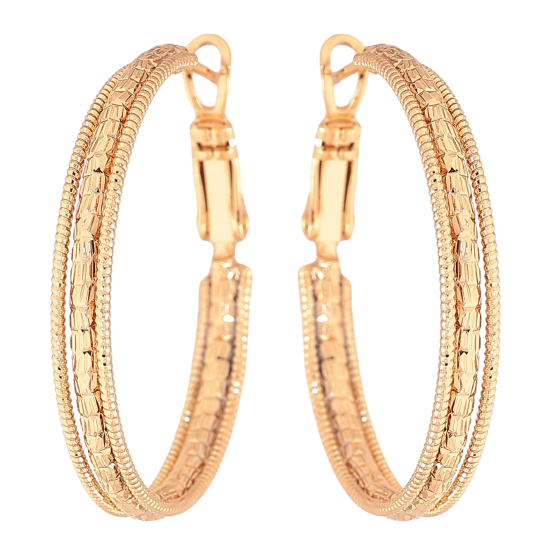 Сережки Xuping колір Позолота 18K кільця (конго) "Декоративний візерунок" ø 3см фото №1