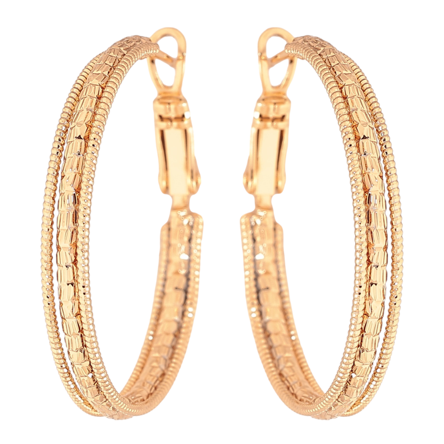 Сережки Xuping колір Позолота 18K кільця (конго) "Декоративний візерунок" ø 3см фото №1