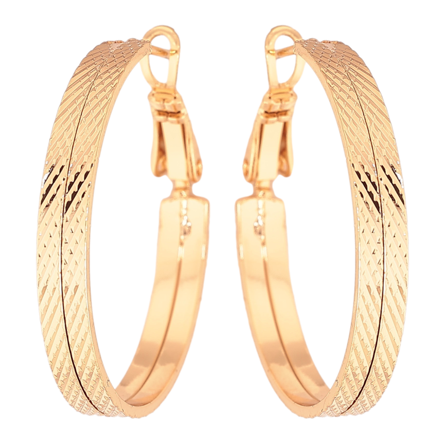 Сережки Xuping колір Позолота 18K кільця (конго) "Декоративний візерунок" ø 3см фото №1