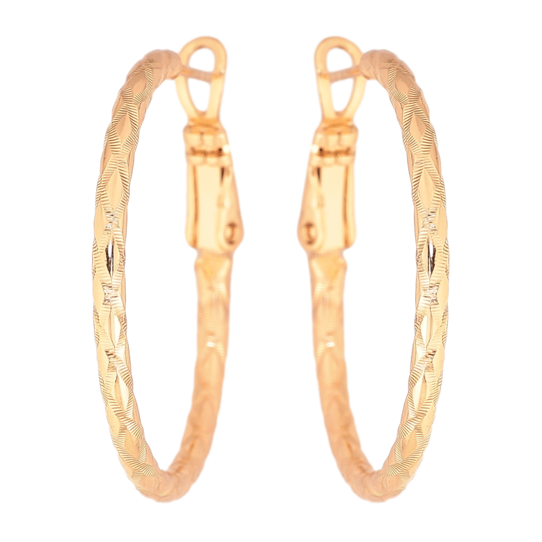 Сережки Xuping колір Позолота 18K кільця (конго) "Декоративний візерунок" ø 3см фото №1