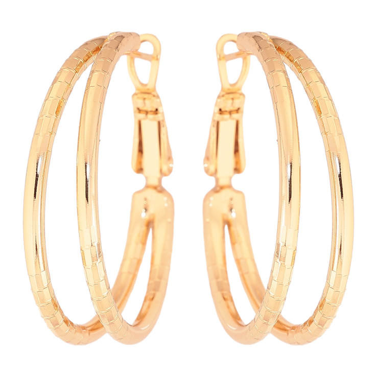 Сережки Xuping колір Позолота 18K кільця (конго) "Подвійні з візерунком" ø 3см фото №3 Сережки Xuping колір Позолота 18K кільця (конго) "Подвійні з візерунком" ø 3см фото №3