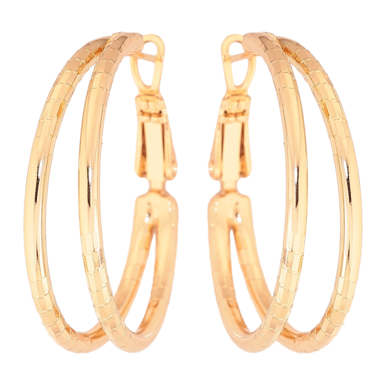 Серьги Xuping цвет Позолота 18K кольца (конго) "Двойные с узором" ø 3см фото №18