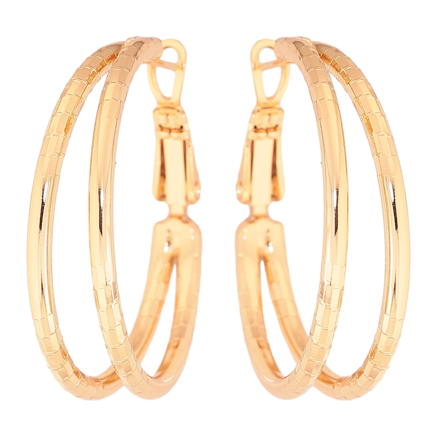 Сережки Xuping колір Позолота 18K кільця (конго) "Подвійні з візерунком" ø 3см фото №1 Сережки Xuping колір Позолота 18K кільця (конго) "Подвійні з візерунком" ø 3см фото №1