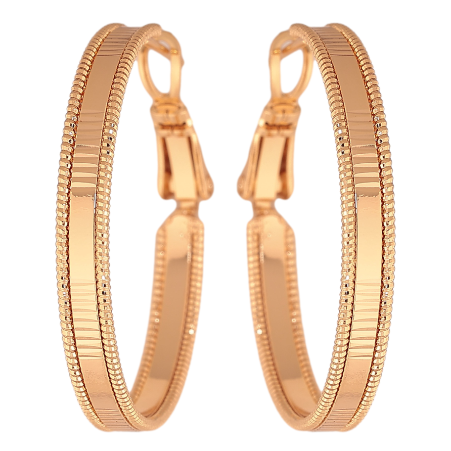 Сережки Xuping колір Позолота 18K кільця (конго) "Декоративний візерунок" ø 3см фото №1