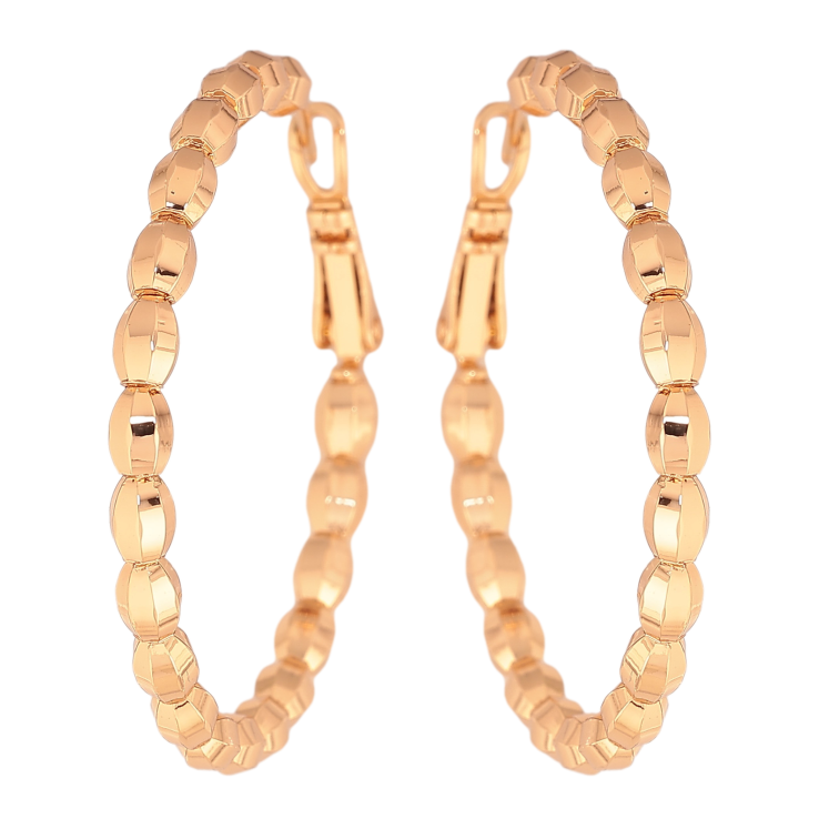 Сережки Xuping колір Позолота 18K кільця (конго) "Декоративний візерунок" ø 4см фото №2 Сережки Xuping колір Позолота 18K кільця (конго) "Декоративний візерунок" ø 4см фото №2