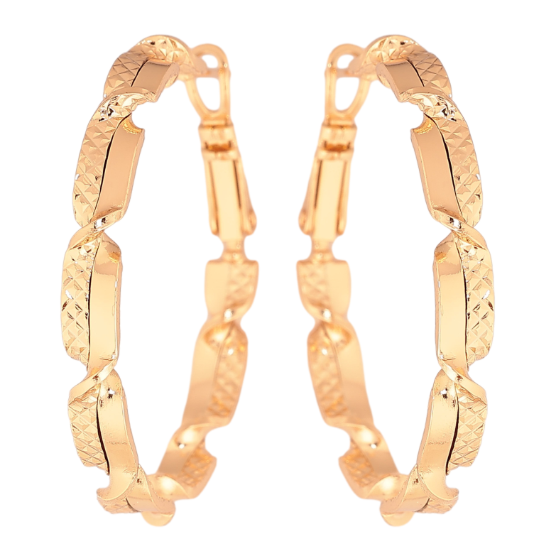 Сережки Xuping колір Позолота 18K кільця (конго) "Декоративний візерунок" ø 3.5см фото №1