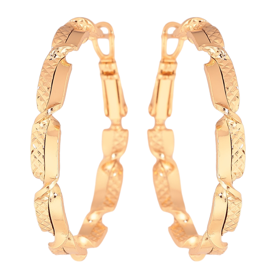 Сережки Xuping колір Позолота 18K кільця (конго) "Декоративний візерунок" ø 3.5см фото №1