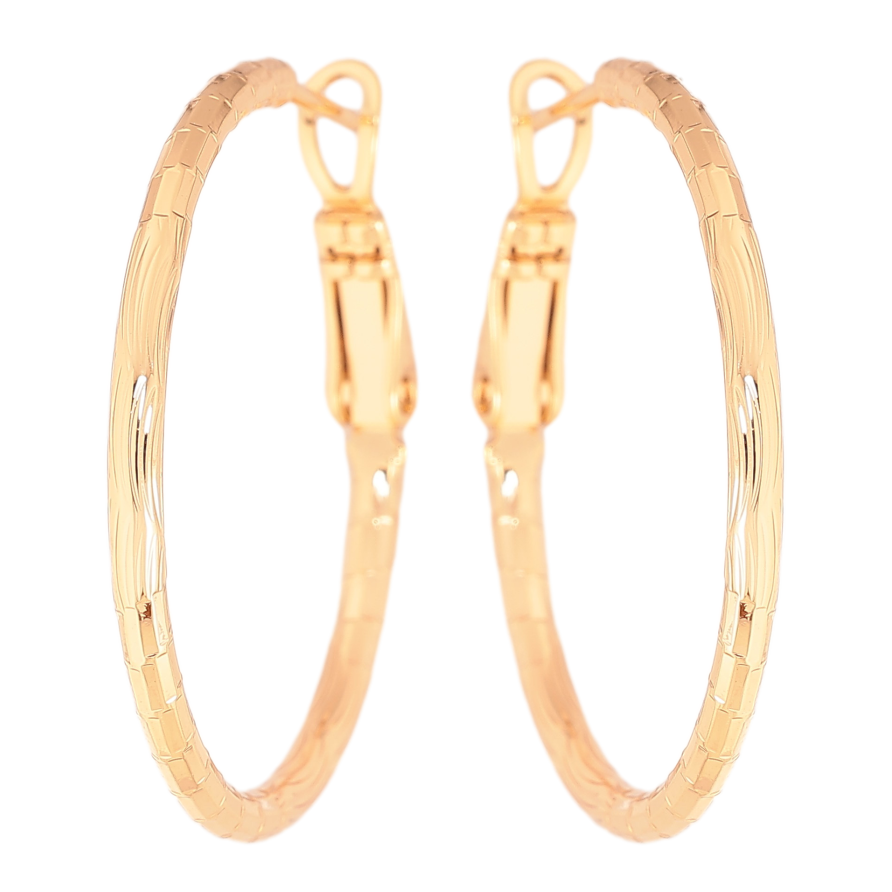 Сережки Xuping колір Позолота 18K кільця (конго) "Декоративний візерунок" ø 3см фото №1