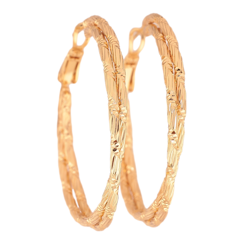 Сережки Xuping колір Позолота 18K кільця (конго) "Декоративний візерунок" ø 4см фото №7