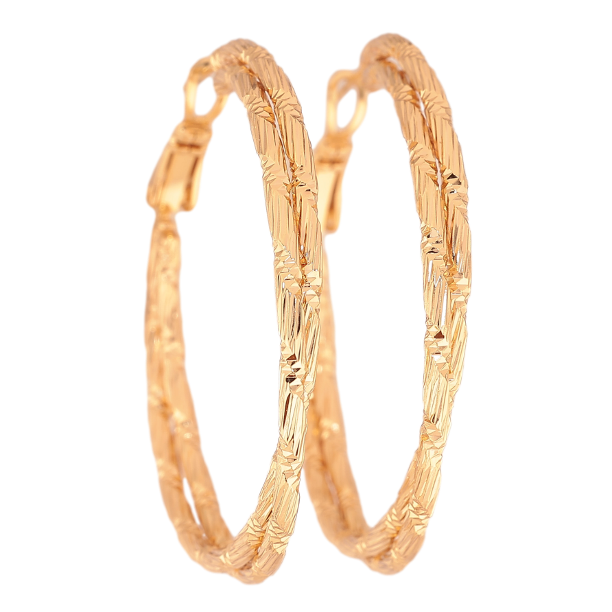 Сережки Xuping колір Позолота 18K кільця (конго) "Декоративний візерунок" ø 4см фото №1