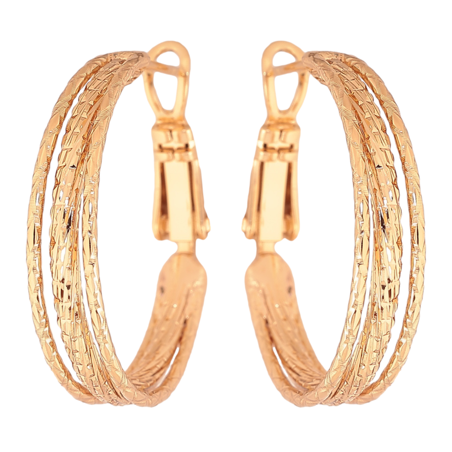 Сережки Xuping колір Позолота 18K кільця (конго) "Декоративний візерунок" ø 2.5см фото №1