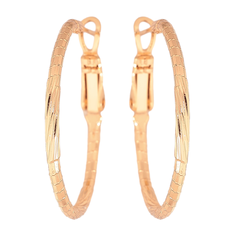 Сережки Xuping колір Позолота 18K кільця (конго) "Декоративний візерунок" ø 3см фото №1