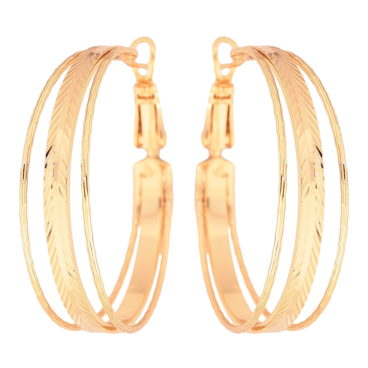 Сережки Xuping колір Позолота 18K кільця (конго) "Потрійні з візерунком" ø 3.5см фото №4