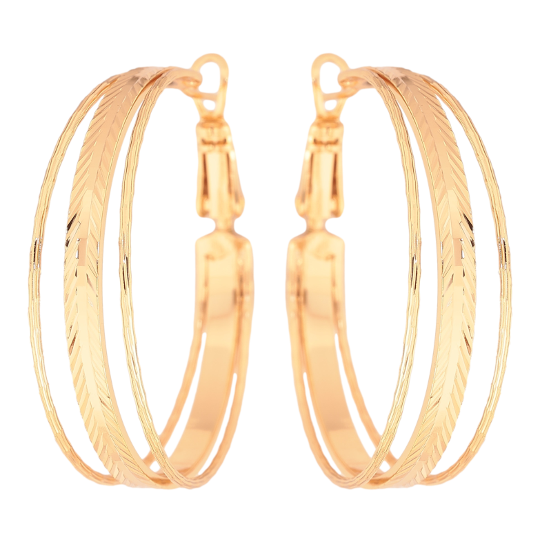 Серьги Xuping цвет Позолота 18K кольца (конго) "Тройные с узором" ø 3.5см фото №1