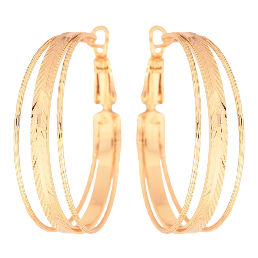 Сережки Xuping колір Позолота 18K кільця (конго) "Потрійні з візерунком" ø 3.5см фото №1