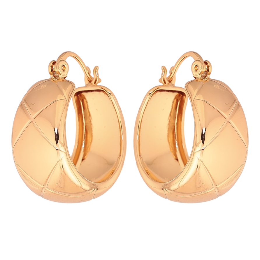 Сережки Xuping колір Позолота 18K кільця (конго) "Широкі кільця з візерунком" ø 2см фото №1