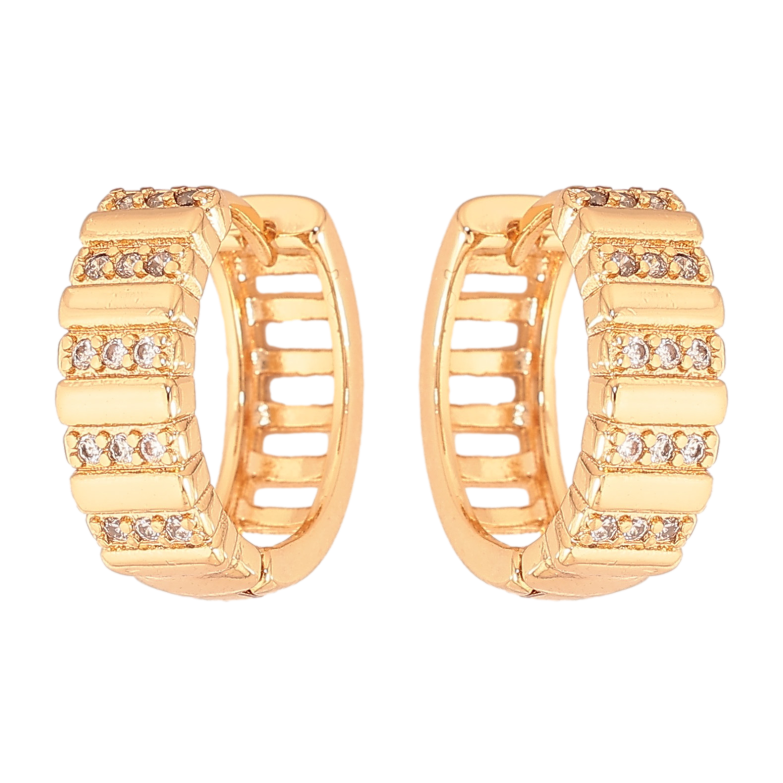 Серьги Xuping цвет Позолота 18К колечки "Узор с кристалпами" фото №1