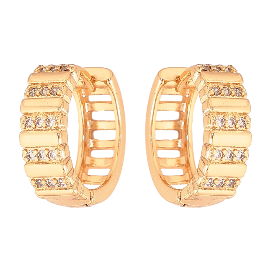 Серьги Xuping цвет Позолота 18К колечки "Узор с кристалпами" фото №1