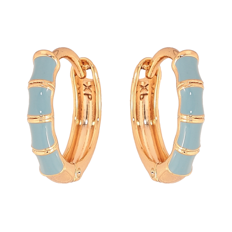 Серьги Xuping цвет Позолота 18К колечки "Узор с голубой эмалью" фото №1