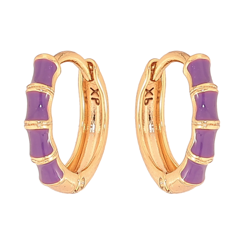 Сережки Xuping колір Позолота 18К кільця "Візерунок з бузковою емаллю" фото №2