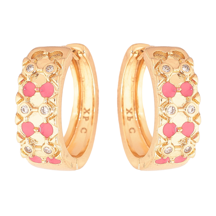 Серьги Xuping цвет Позолота 18К колечки "Узор с кристаллами и розовой эмалью" фото №8