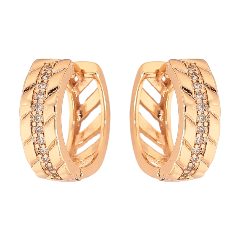 Серьги Xuping цвет Позолота 18К колечки "Узор с кристаллами" фото №1