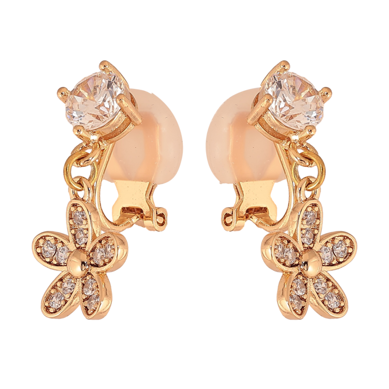 Сережки Xuping колір Позолота 18К кліпси "Квіткові підвіски з кристалами" фото №2 Сережки Xuping колір Позолота 18К кліпси "Квіткові підвіски з кристалами" фото №2