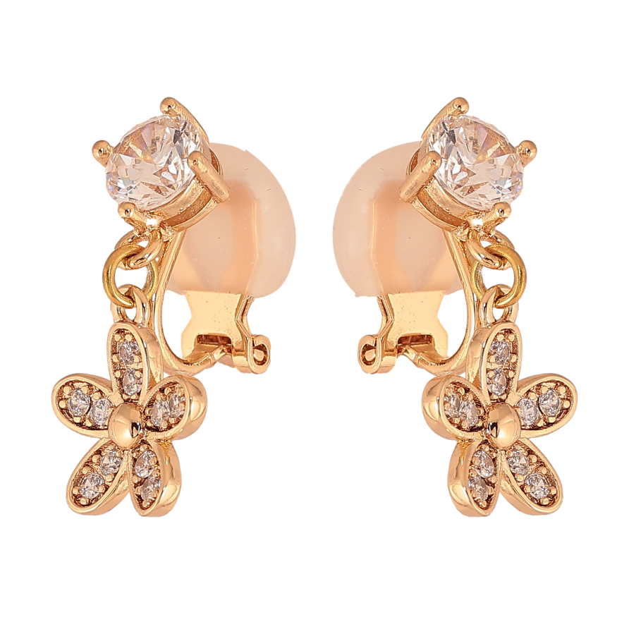 Сережки Xuping колір Позолота 18К кліпси "Квіткові підвіски з кристалами" фото №1 Сережки Xuping колір Позолота 18К кліпси "Квіткові підвіски з кристалами" фото №1