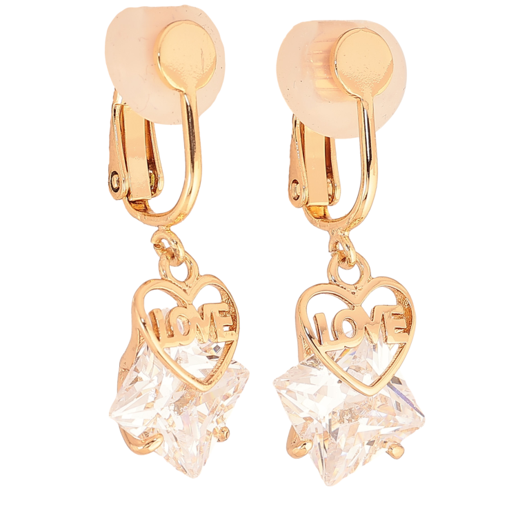 Сережки Xuping колір Позолота 18К кліпси "Кристальні підвіски з сердечками" фото №25