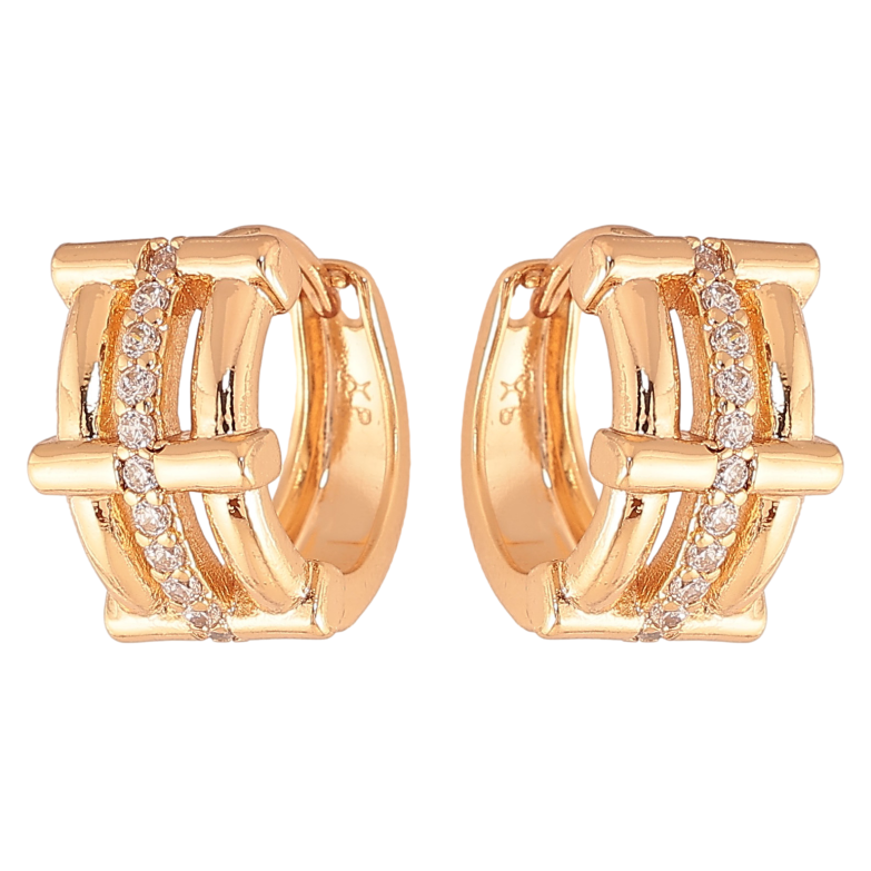 Серьги Xuping цвет Позолота 18K колечки "Узор с кристаллами"  фото №1