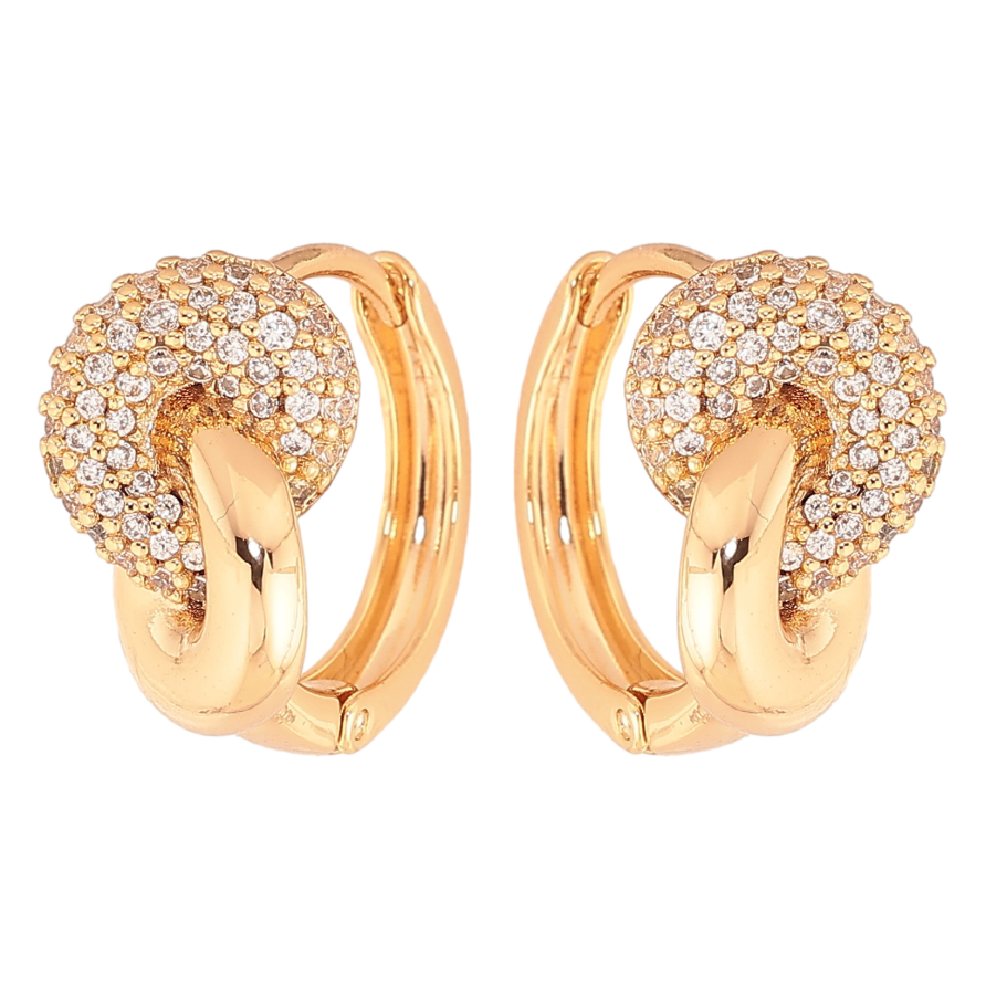 Серьги Xuping цвет Позолота 18K колечки "Узор с кристаллами"  фото №1