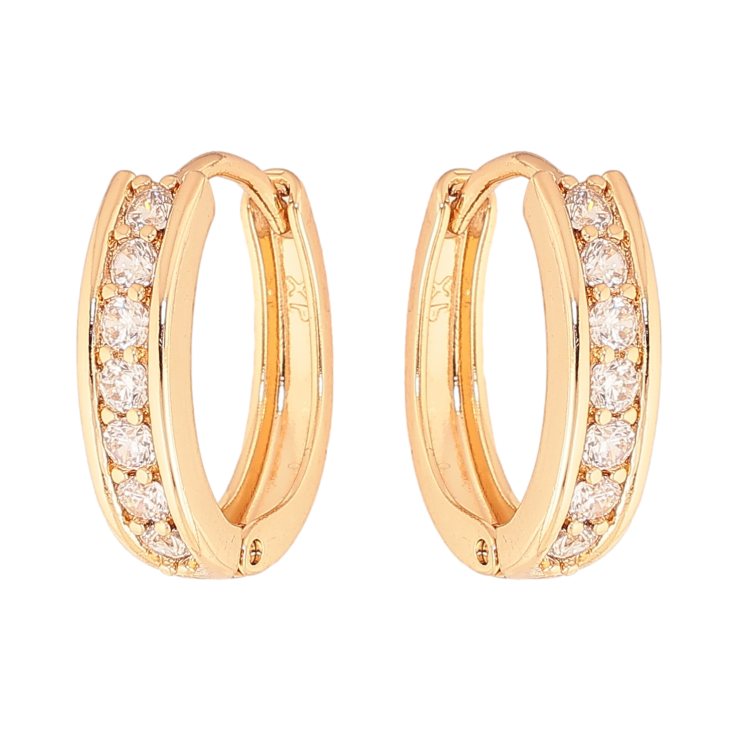 Серьги Xuping цвет Позолота 18K колечки "Дорожки кристаллов" фото №2