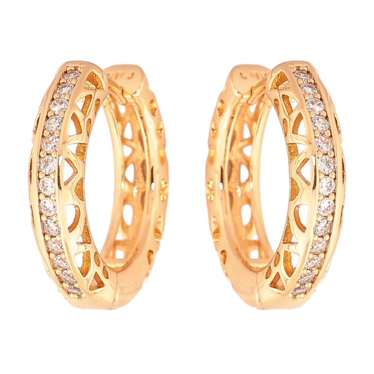 Сережки Xuping колір Позолота 18K колечка "Різний візерунок з доріжками кристалів" фото №4