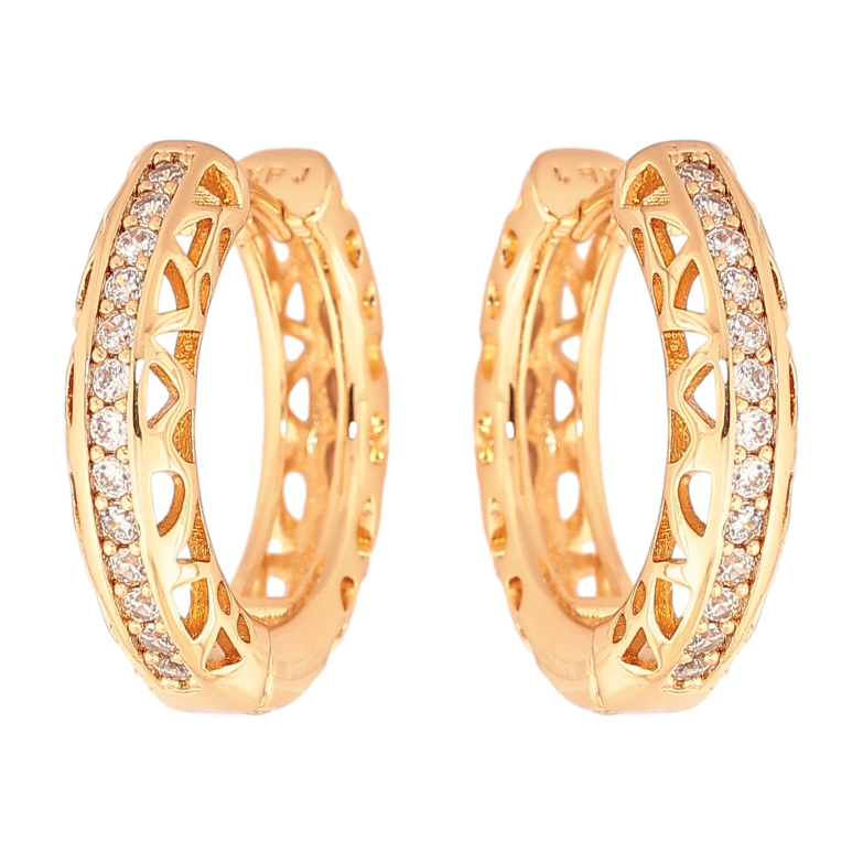 Серьги Xuping цвет Позолота 18K колечки "Резной узор с дорожками кристаллов" фото №2