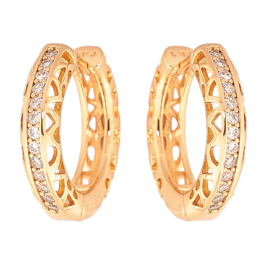 Сережки Xuping колір Позолота 18K колечка "Різний візерунок з доріжками кристалів" фото №1