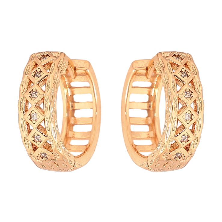 Сережки Xuping колір Позолота 18К колечка "Візерунок з кристалами" фото №14