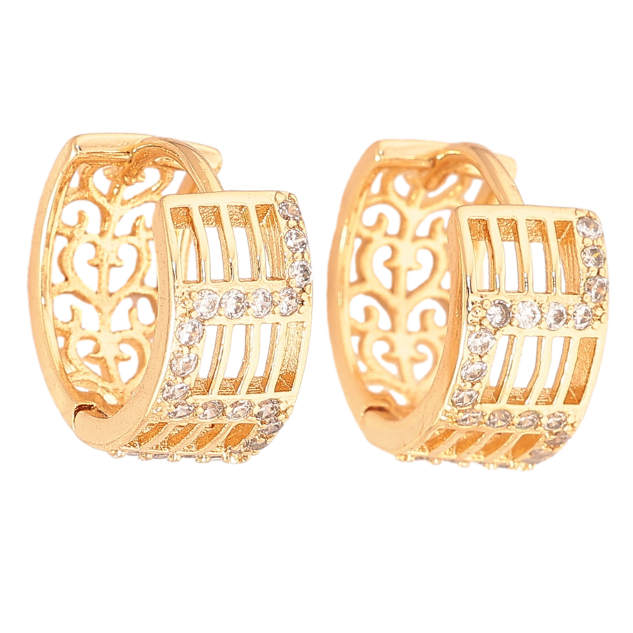 Сережки Xuping колір Позолота 18К колечка "Візерунок з кристалами" фото №1