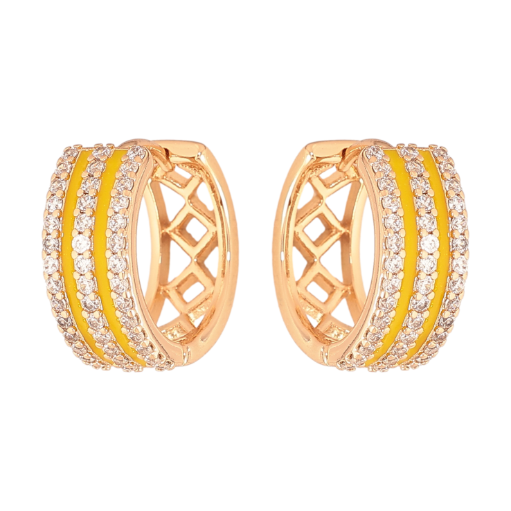 Серьги Xuping цвет Позолота 18К колечки "Узор с желтой эмалью и дорожками кристаллов" фото №24