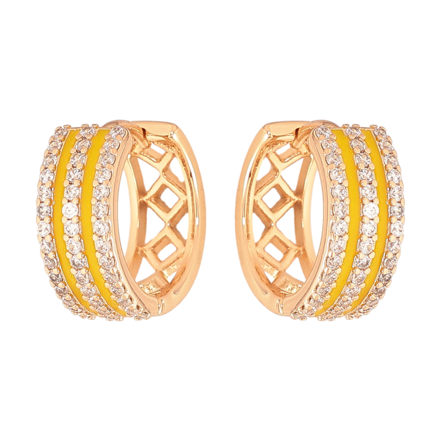 Серьги Xuping цвет Позолота 18К колечки "Узор с желтой эмалью и дорожками кристаллов" фото №1