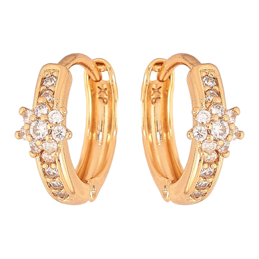 Серьги Xuping цвет Позолота 18К колечки "Кристальный цветочек" фото №1