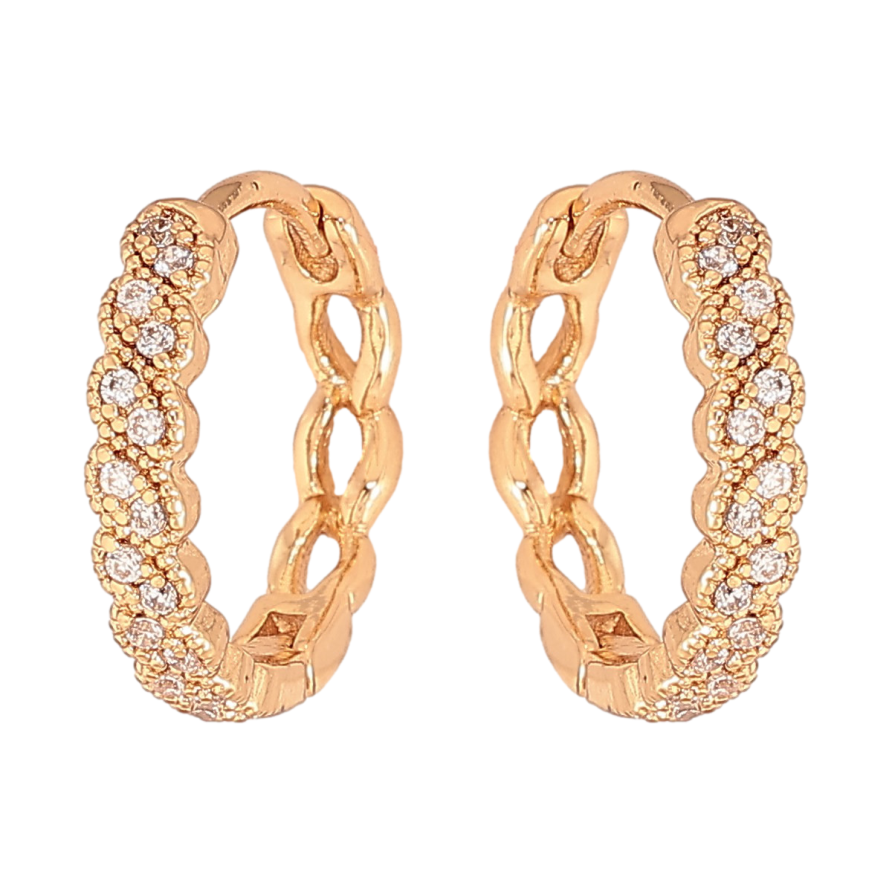 Серьги Xuping цвет Позолота 18К колечки "Узор с кристаллами" фото №1 Серьги Xuping цвет Позолота 18К колечки "Узор с кристаллами" фото №1