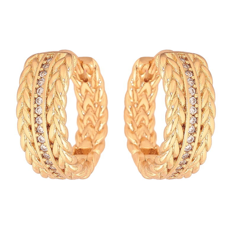 Серьги Xuping цвет Позолота 18К колечки "Узор с дорожкой кристаллов" фото №1