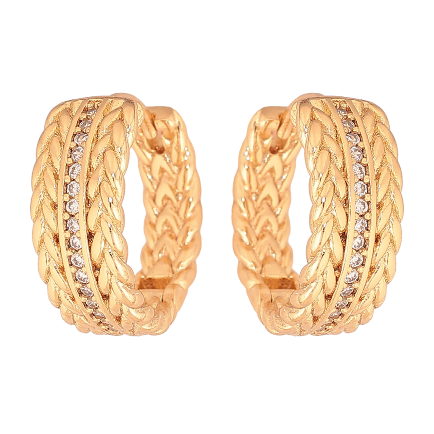 Серьги Xuping цвет Позолота 18К колечки "Узор с дорожкой кристаллов" фото №1