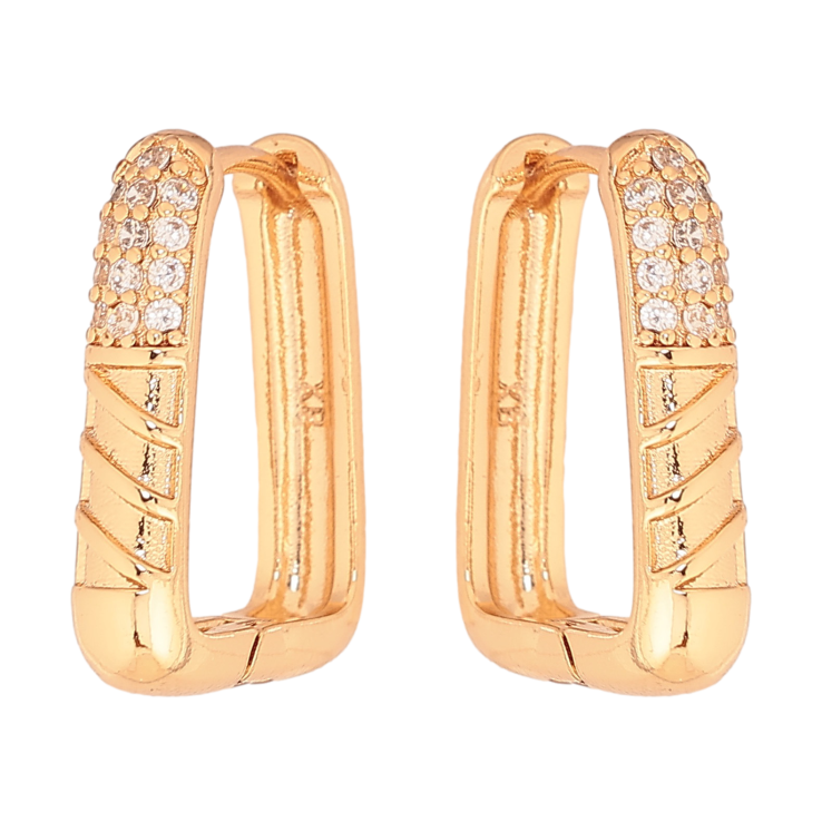 Серьги Xuping цвет Позолота 18К колечки "Узор с кристаллами" фото №6