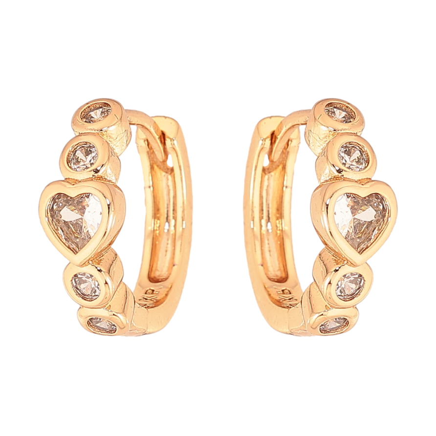 Серьги Xuping цвет Позолота 18К колечки "Кристальные сердечки" фото №1